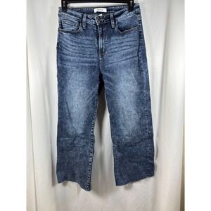 Zenana Womens High Rise Wide Leg Acid Wash Raw Hem Denim Jeans Size 29 Blue